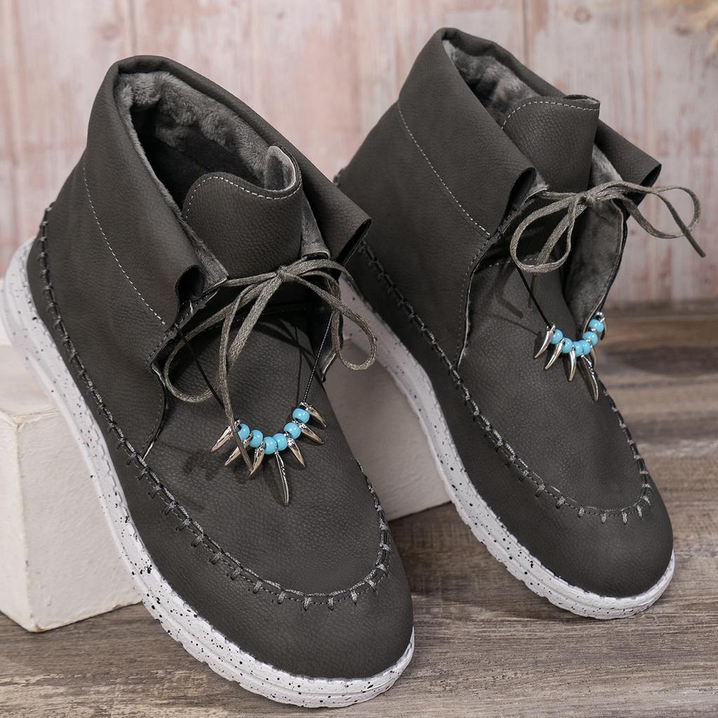 Western boots spring and autumn large size solid color light mouth round head lace-up thick-soled women's single shoes