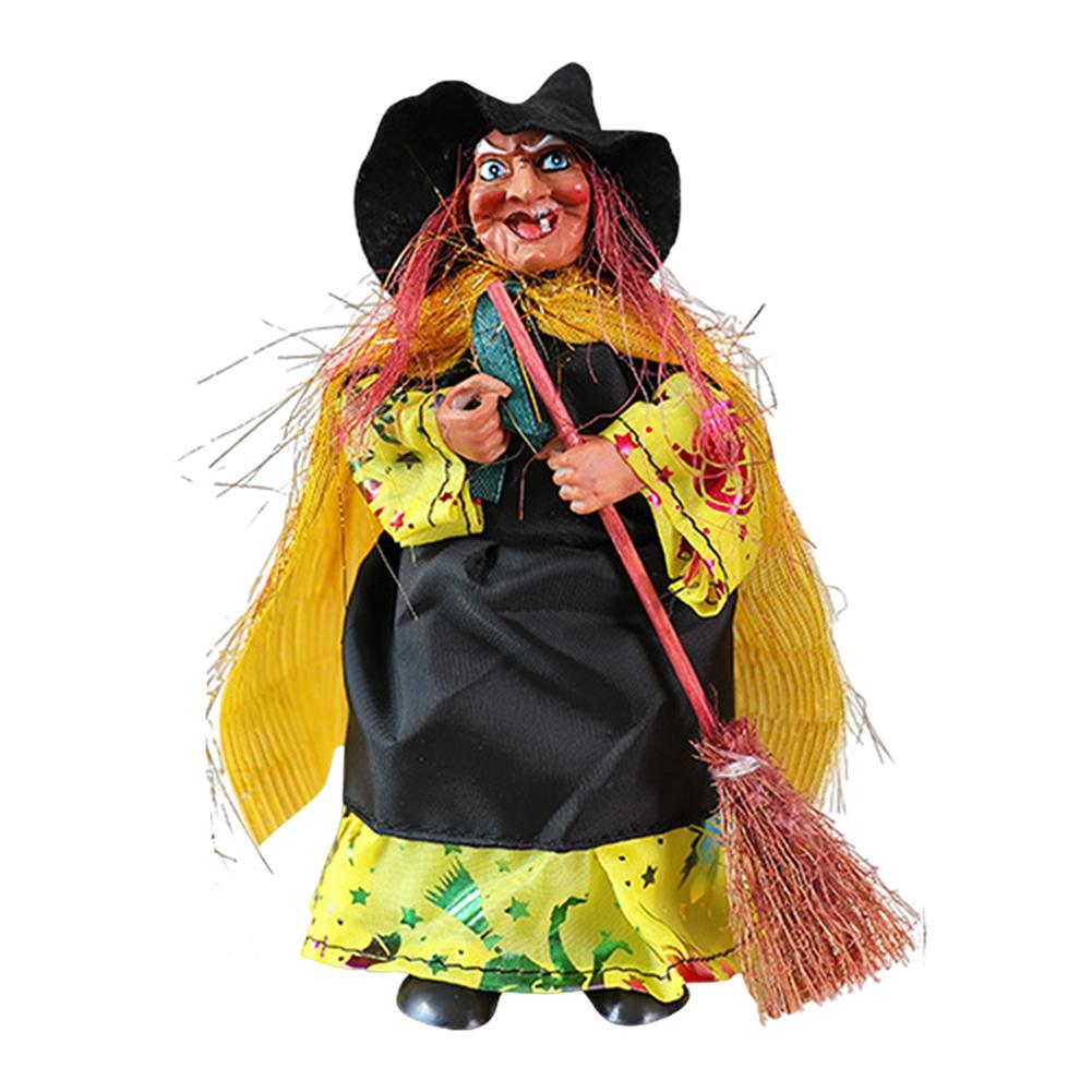 Halloween Retro Witch Scarecrow Decorations Realistic Witch with Broomstick Props Spooky Halloween Party Bar Haunted House Decor