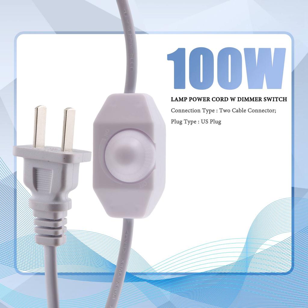 White Lamp Power Cord w Dimmer Switch AC 250V/110V US Plug