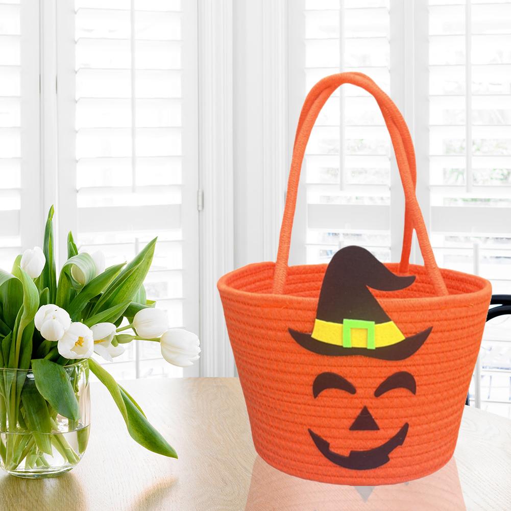 Halloween Candy Tote Basket with Witch Hat Pumpkin Tote Handbag Portable Gift Basket for Party Decorations