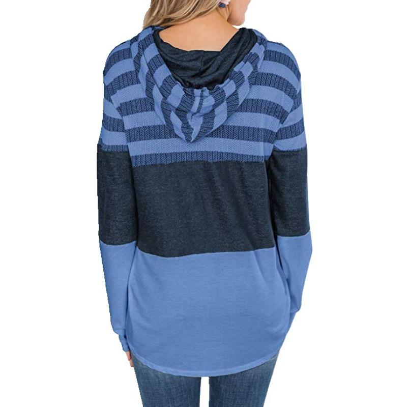 Loose Fit Color Block Long Sleeve Pullover Hoodie For Women