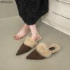 Herbst Winter Spitz zulaufend Flauschig Warm Mules Hausschuhe Lässig Damen Mules Niedriger Absatz Slides Bequem zum Hineinschlüpfen Zapatos De Mujer