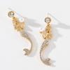 Pinkdudu Romantic Mermaid Pearl Drop Earrings Elegant Shiny Zircon Gold Plated Fantasy Creature Office Party Earring Gifts PD643
