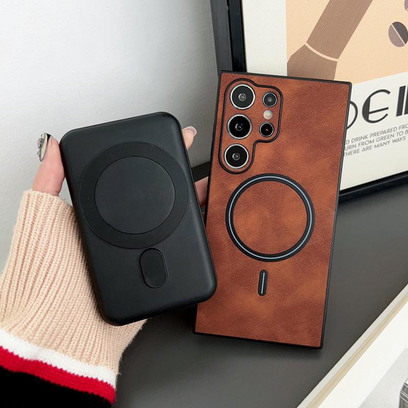 Carcasă de telefon pentru Samsung S25 Ultra S24 S23 S22 Plus, culoare solidă, piele mată, rezistentă la șocuri, subțire, magnetică, cu încărcare wireless, spate