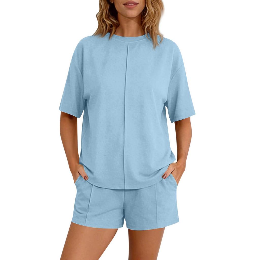 Women's 2-Piece Fashionable Casual Loose-Fit Short-Sleeve Top And Shorts Set
