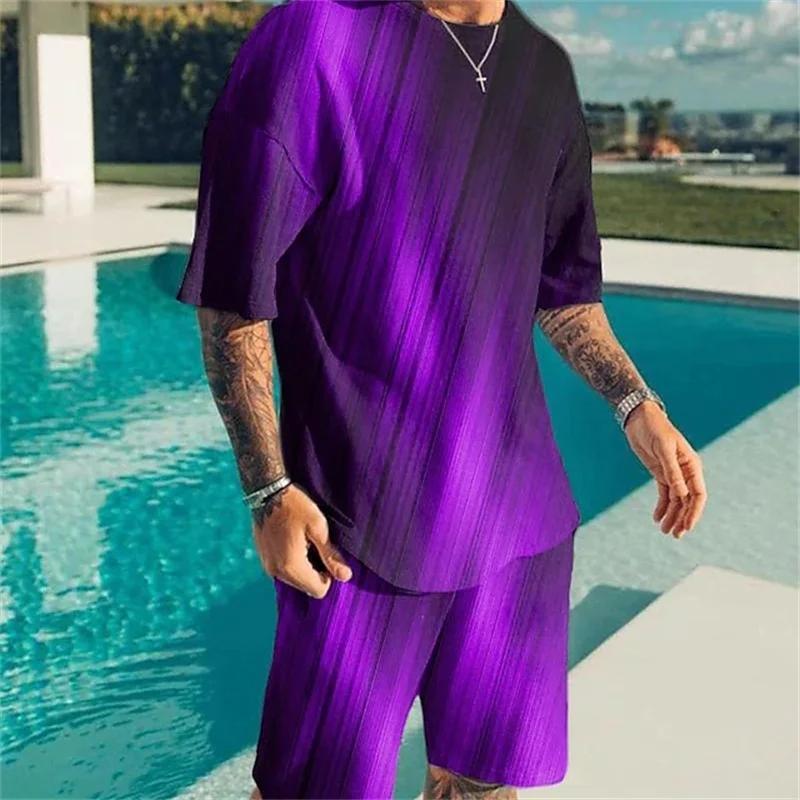Men's T-Shirt Shorts Set Retro Skull Casual Fashion Pattern Stereoscopic 3D Print Short Sleeve Shorts Set Streetwear Summer New