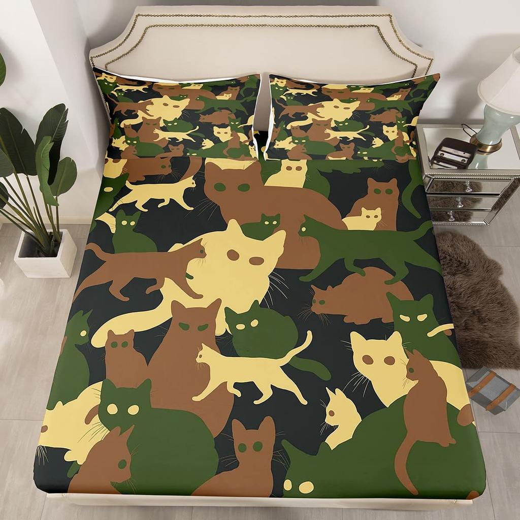 Camouflage Simple Pattern Mattress Three-Piece Digital Printing Mattress Bedding Set Adult Children