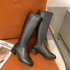 Autumn and winter new leather long boots rear zipper large size high boots thick heel low heel knight boots women