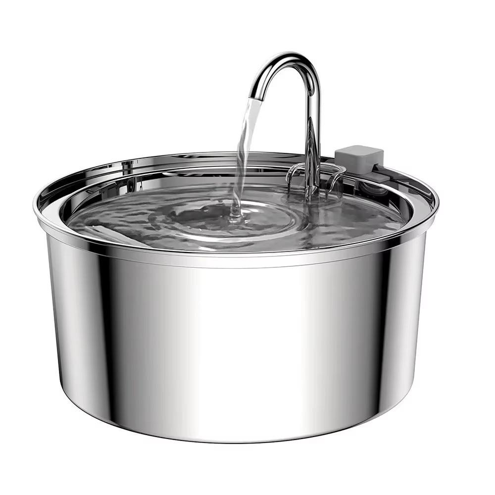 

3.2L Stainless Steel Pet Drinking Fountain with Automatic Water Circulation and Round Filter, Suitable for Cats and Dogs (100-240V) Round Spout without Window серебряный