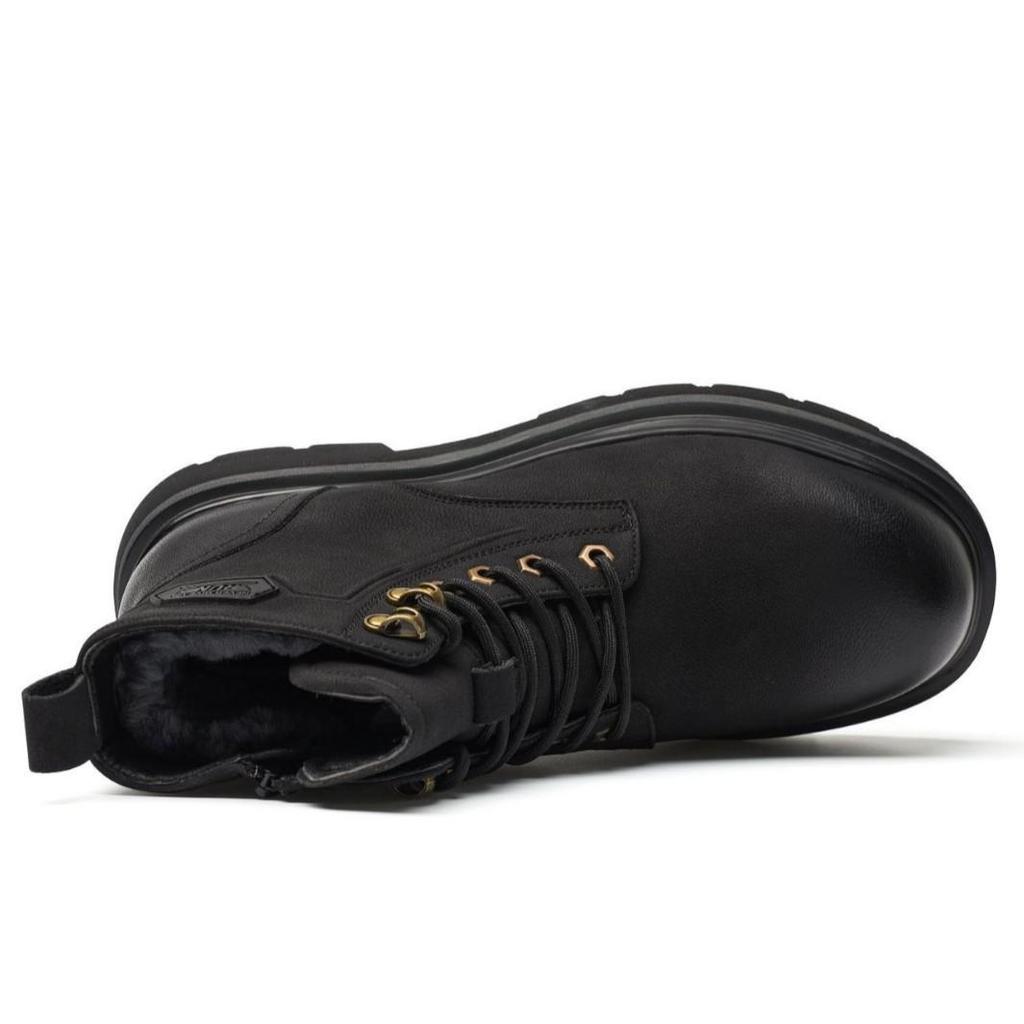 2024 Winter Genuine Leather High-Top British Style Fur-Lined Martin Boots - Thick-Soled, Warm, and Fashionable for Outdoor Wear.