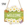 Outdoor Entrance Sign Wooden Welcome Sign, Rustic Door Hanging 2D Daisy Butterfly Print, Home Decoration Halloween Thanksgiving Easter Seasonal