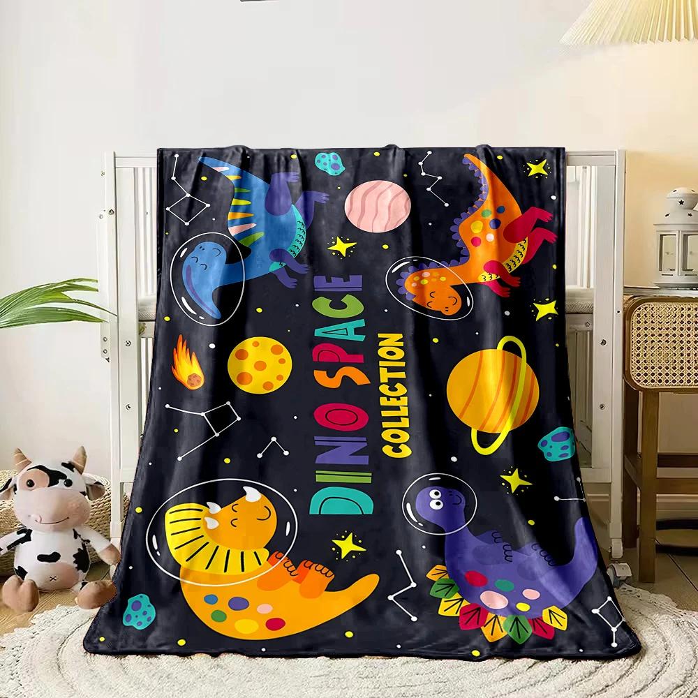 Cartoon Dinosaurier Weltraum Muster weiche Flanelldecke für Bett Schlafzimmer Sofa Picknick, Warme Überwurfdecke zum Zudecken Outdoor Freizeit Nickerchen