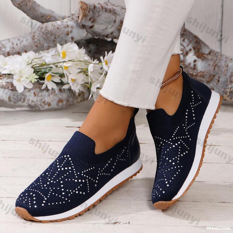 Fashion Woman Breathable Mesh Knitting Sneakers Women Comfort Soft Sole Non-Slip Sock Shoes Slip-on Flat Casual Single Shoe Plus Size 43