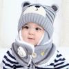 Winter Kids Baby Girls Boys Cartoon Bear Stripe Knit Hat Cap Woolen Yarn Scarf  Hat Keep Warm Set For Outdoor