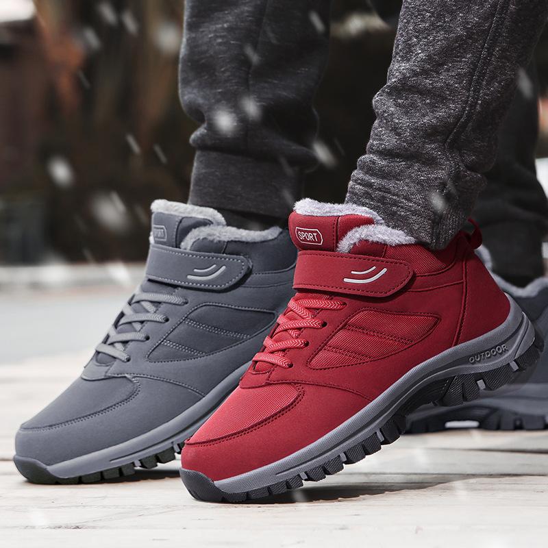 Elderly shoes Men's winter high-top velvet warm cotton shoes Middle-aged and elderly walking shoes Leather surface waterproof and non-slip women's sp