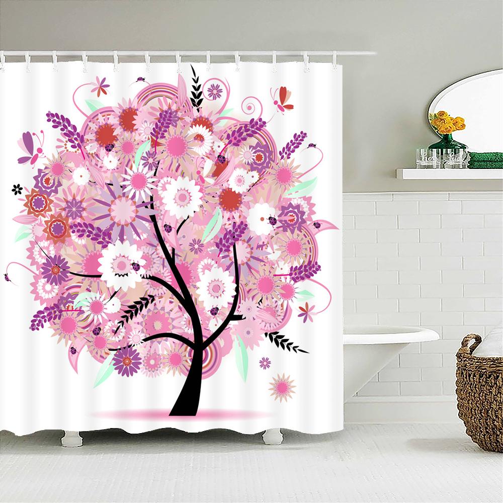 3D Printed Shower Curtains Tree Leaf Flower Plant Bathroom Curtain Waterproof Fabric Curtains Polyester Bath Screen 180X180Cm