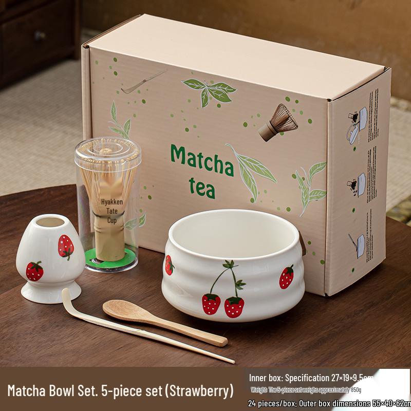 Hand-Painted Matcha Tea Ceremony Set: Whisk, Stirrer, Hyakuhon-date Chasen, and Souvenir Brush