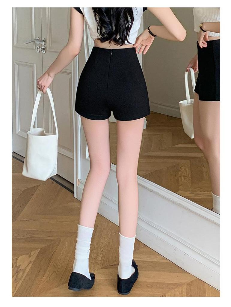 Shorts Casuais de Verão Femininos Pretos de Cintura Alta Emagrecedores - Hot Pants Versáteis Estilo Traje Romano