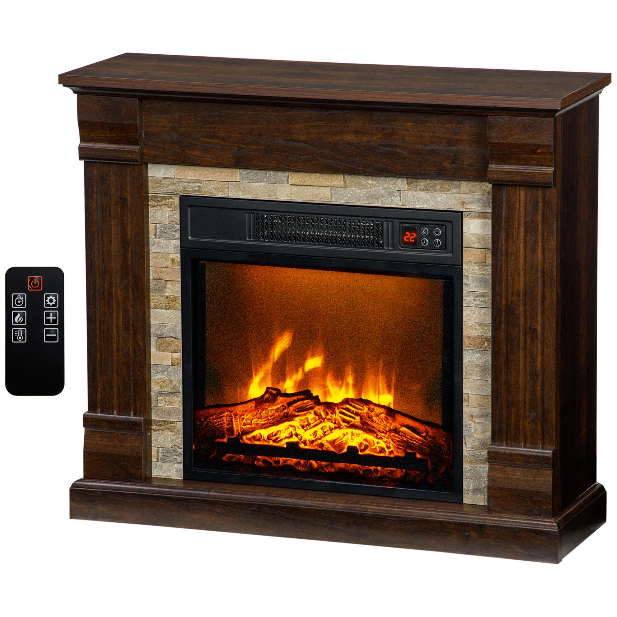 Cheminée Électrique Cheminée Décorative 1800W Effet Flamme Luminosité Et Température Réglables 80X21.6X67.8Cm Marron