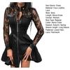 Clubkleid Durchsichtig Spitze Blumenstickerei A-Linie Großer Saum Slim Fit Stehkragen Über Knie Langärmlig Lockerer Saum Mini-Kleid für Dates