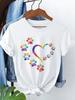 Short-Sleeved Round-Neck with Watercolor-Style Paw Prints and Heart Patterns Summer Short Sleeved Harajuku Streetwear Tops Tees