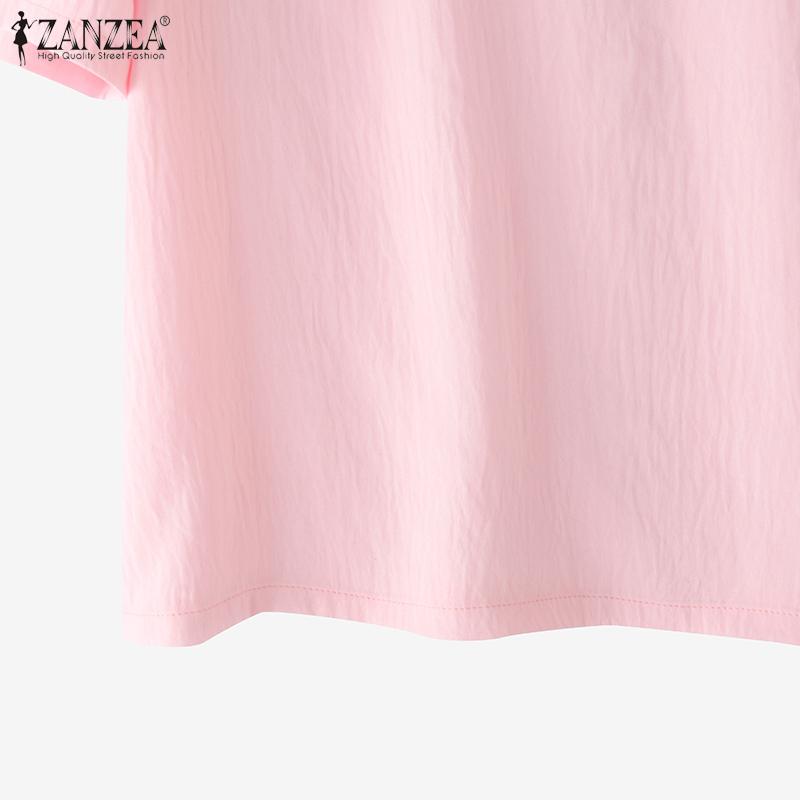 ZANZEA Women Casual Round Neck Solid Color Short Sleeve T-shirts