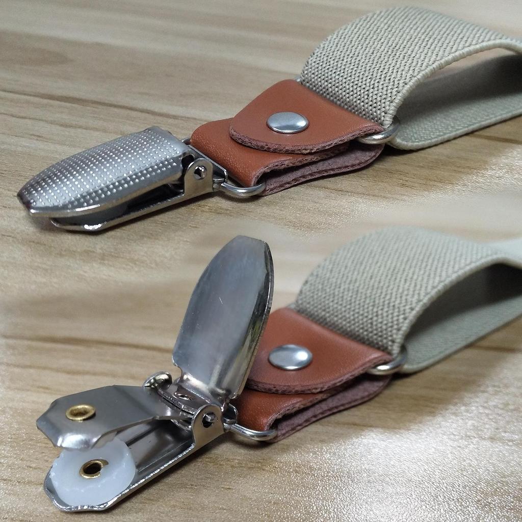 Unisex 2.5cm Elastic Leather Suspenders with 4 Clips