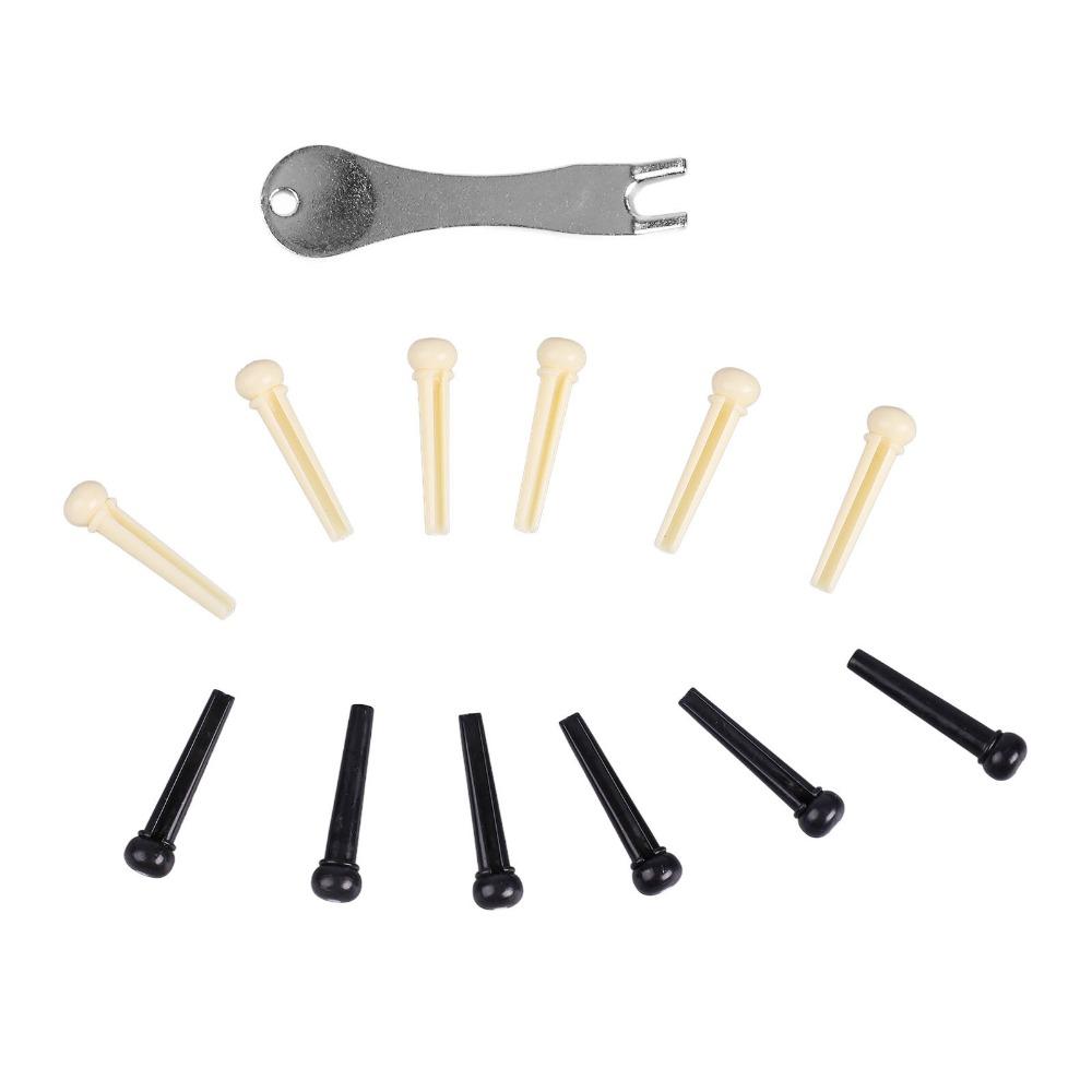2Sets Metal Puller Bridge Pin Puller Black And Ivory Pegs Replacement Parts  For Acoustic Guitar