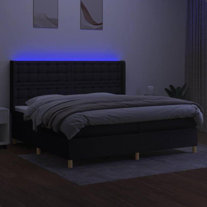 VidaXL Slat Bed Base with Mattress and LED, Upholstered Bed with Headboard, Double Bed, Adult Bedroom Bed, 3139223