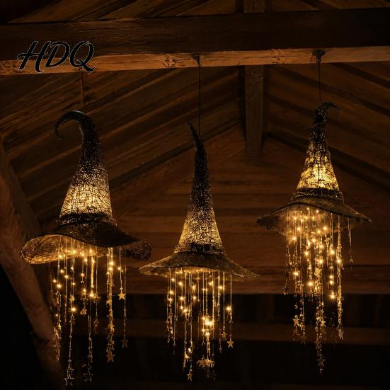 Ornamento Spettrale per Giardino Festa Cappello da Strega Luminoso Lampada Sospesa Halloween Luminoso con Luci Scintillanti Facile Installazione Luci Stelle Luna Interno Esterno