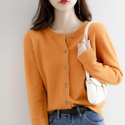 Soft Glutinous Round Neck Knitted Cardigan for Women Loose Solid Color Jacket for Women Autumn Outerwear Long Sleeved Top