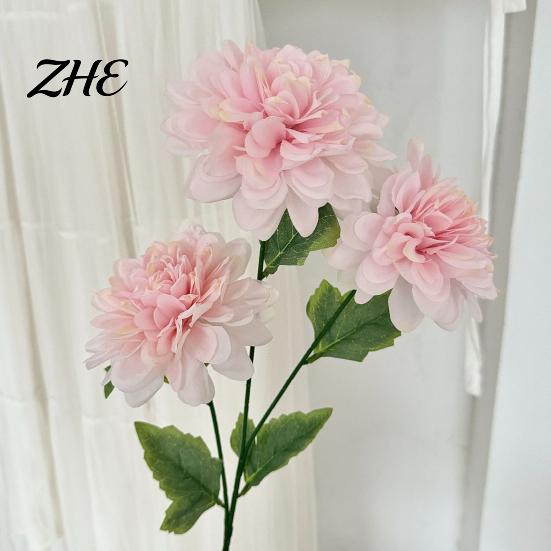Realistic Decorative Plants Artificial 3 Head Dahlia Flowers, Silk Fabric Floral Arrangement, Bouquets Adjustable Fake Flowers for Home Decor Wedding