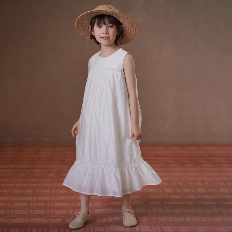 Hacikis Girls French Patchwork Lyocell Lace Sleeveless Long Dress 140 бежевый