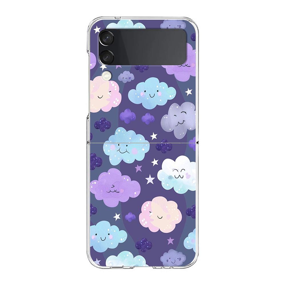 Phone Cover For Samsung Galaxy Z Flip 6 5 4 Case Transparent For Samsung Z Flip 3 Hard PC Foldable Shell Cute Cloud Capas Bags