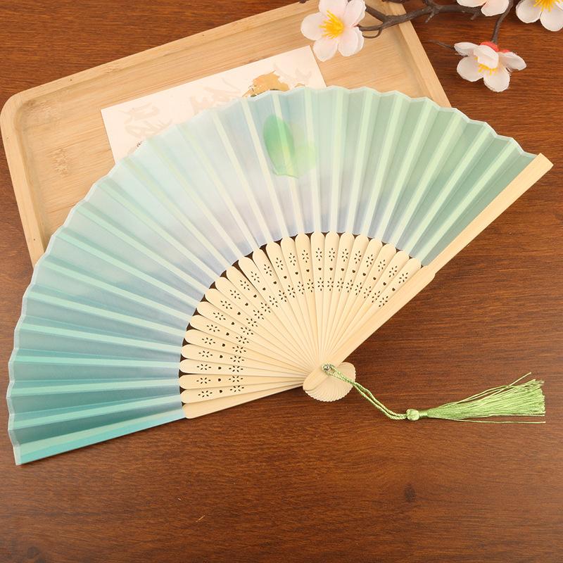 Colorful Butterfly Floral Folding Fan Chinese Style Hand Held Fan With Tassel