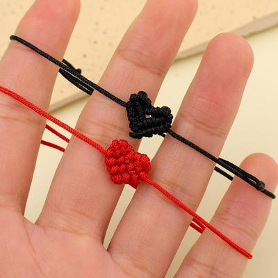 1pair Adjustable Red Rope Heart Bracelet Handmade Woven Heart Shaped Bracelet Jewelry Fashionable Couple's Gifts Bracelet Gifts