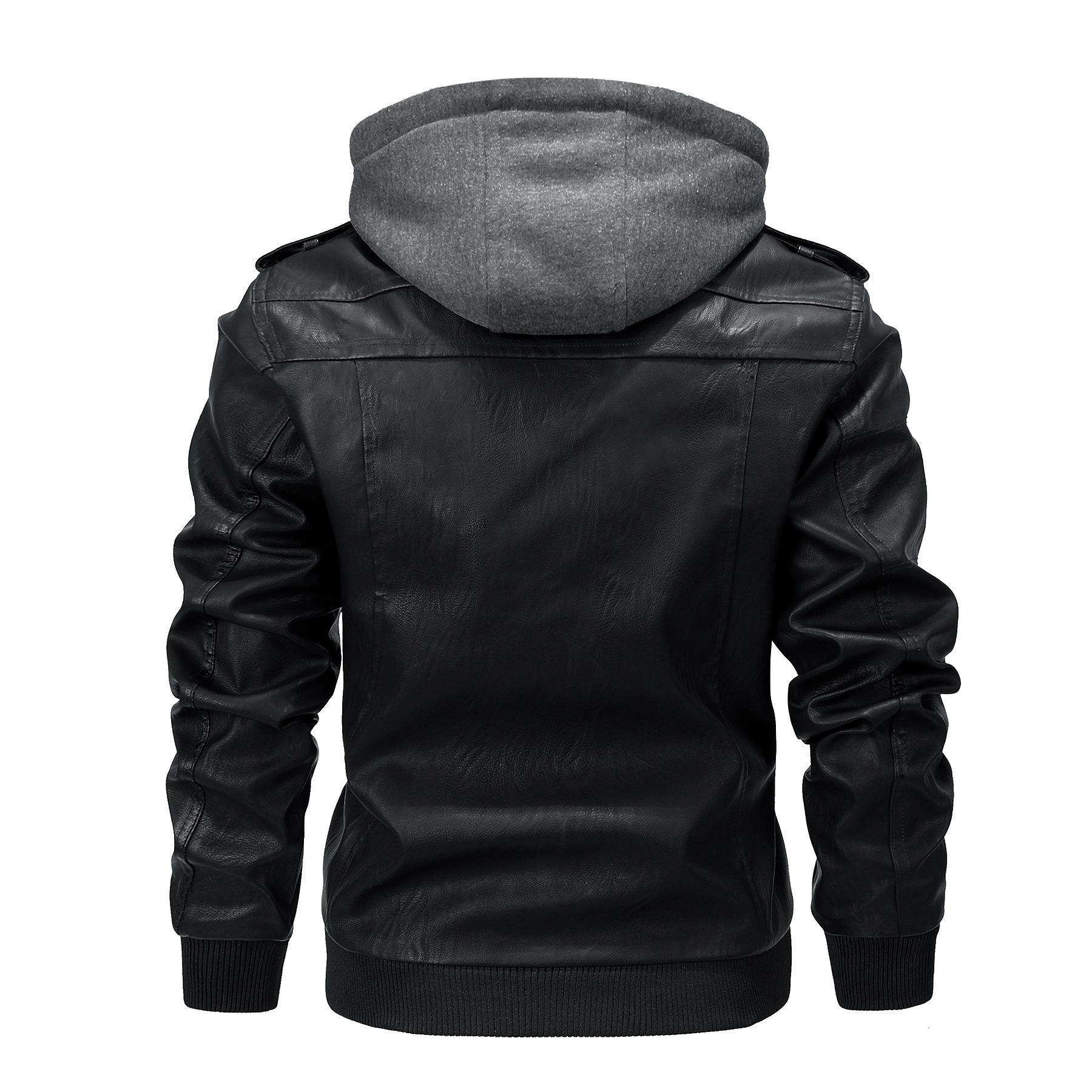 Осенне-зимняя мужская съемная трикотажная куртка из искусственной кожи с капюшоном — фото 4