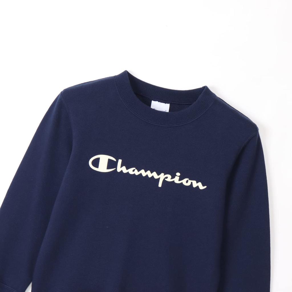 Champion Long Sleeve Crew Neck USA Script Size 120 Kids' Sweatshirt, 100% Cotton, Logo, Navy, (CK-Y002)