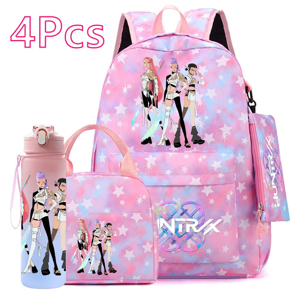4-teiliges/Set K-POP Bedruckter Rucksack Große Kapazität Schultasche Handtasche Etui Tasche mit 750 ml Wasserflasche Junge Mädchen Schultasche wasserdicht Reisetasche Mochila