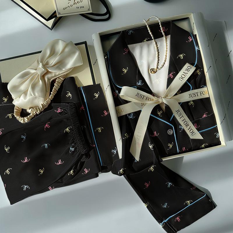 Star Print Ice Silk Women Spring And Autumn Pajamas Long Sleeves High-End Fashion Loungewear Suit