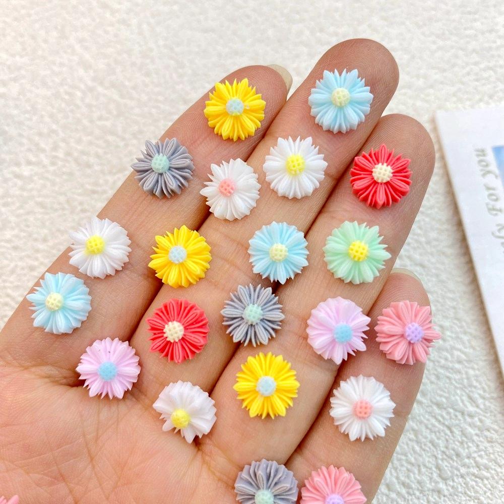 100Pcs New Cute Resin 9mm Colorful Chrysanthemums Series Flat Back Fit Phone Deco Parts Embellishments for Hair Bows Accessories