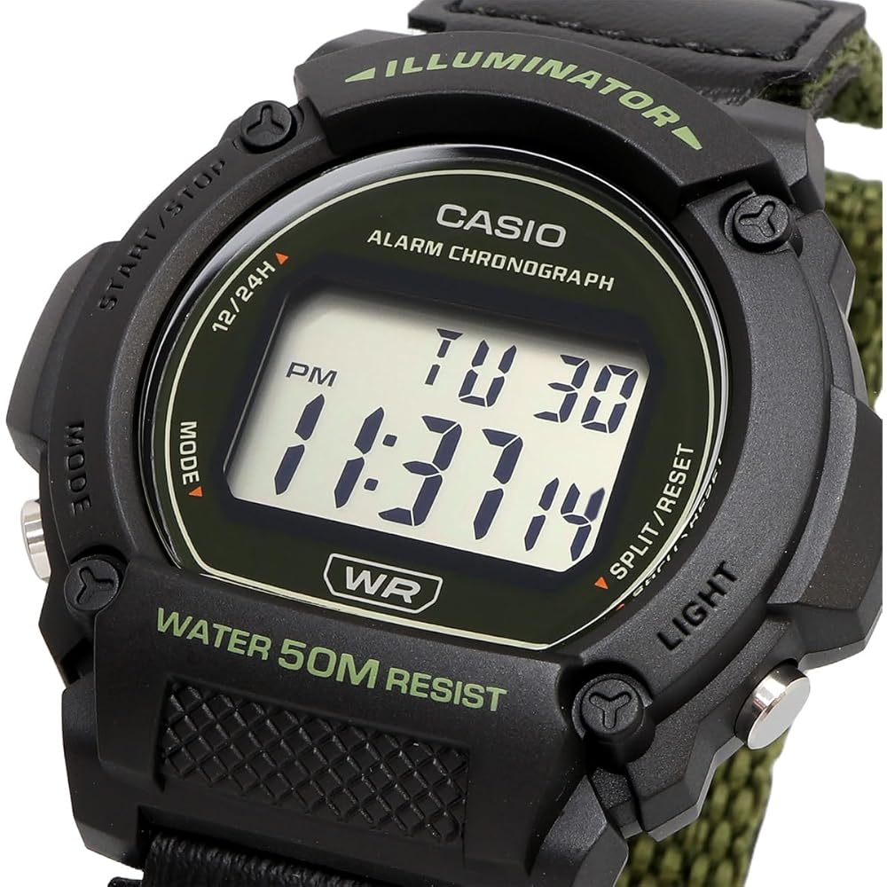 Casio Standard Digital Watch W-219HB-3AV Men's Green Velcro Fastening Band Imported Model