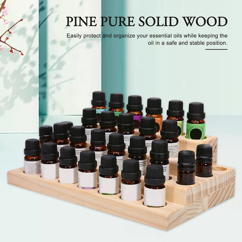 Natural Wood Essential Oil Display Stands Holder Rack Storage Organizer For 30 Slots 5-15ml Bottles Perfume Storage Tray