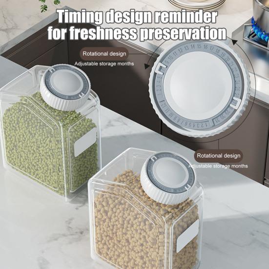 Sealed Food Canister Airtight Food Can with Date Tracker Lid Transparent Grain Storage Can for Beans Pasta Kitchen Pantry Cabinet