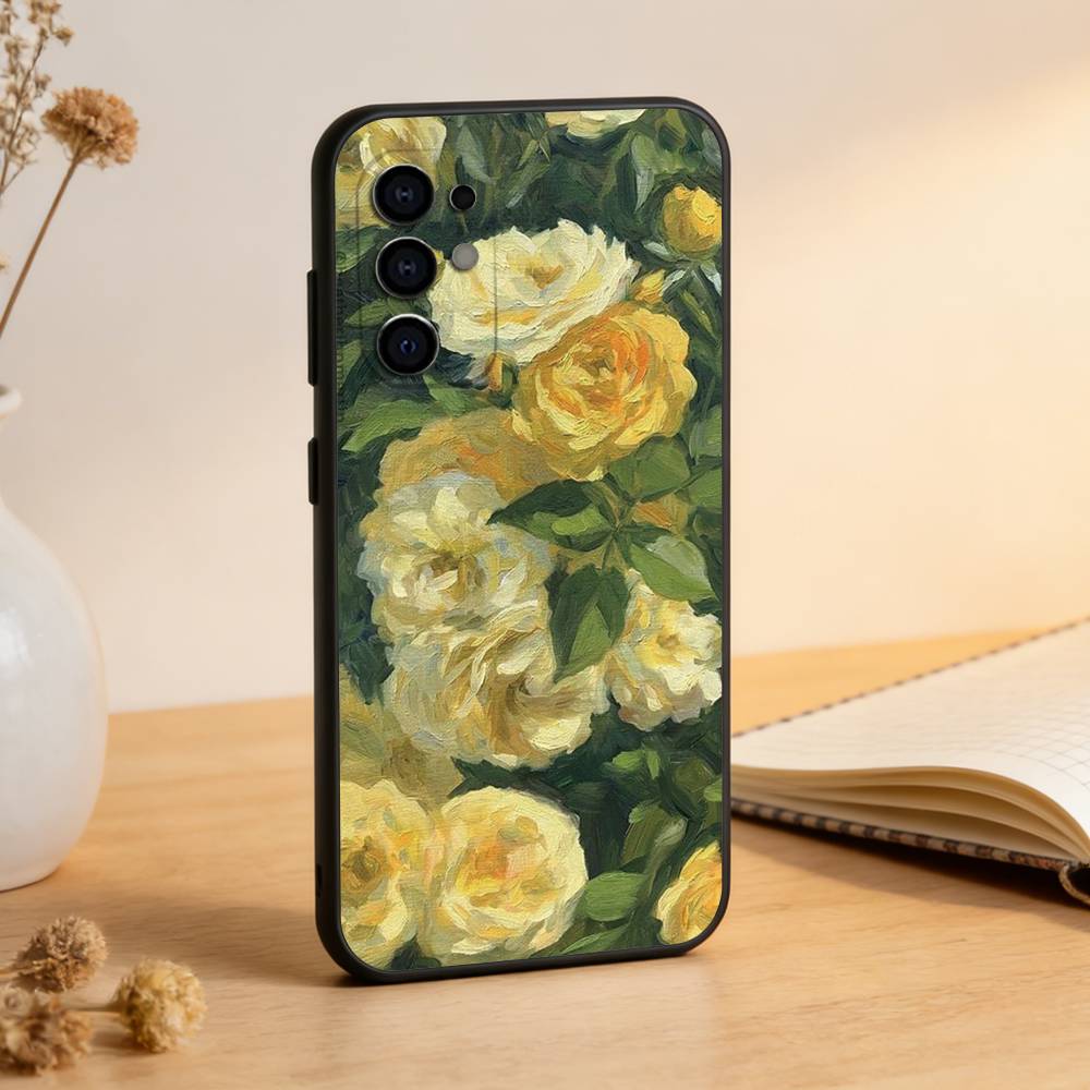Oil Painting Flowers Series Phone Case For Samsung S25,S24,S21,S22,S23,S30,Ultra,S20,Plus,Fe,Soft Silicone Black Cover