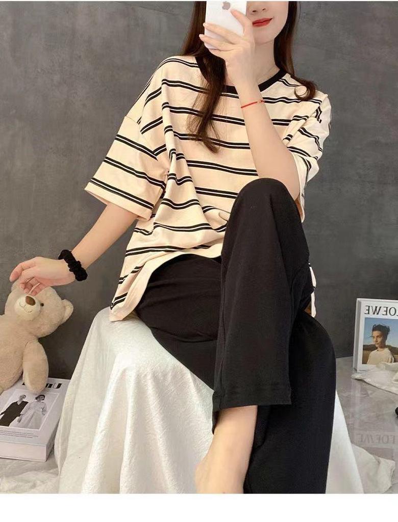 Dames Zomer 2025 Gestreept Pyjamaset met Borstkussentjes - Korte Mouw, Casual, Lichtgewicht