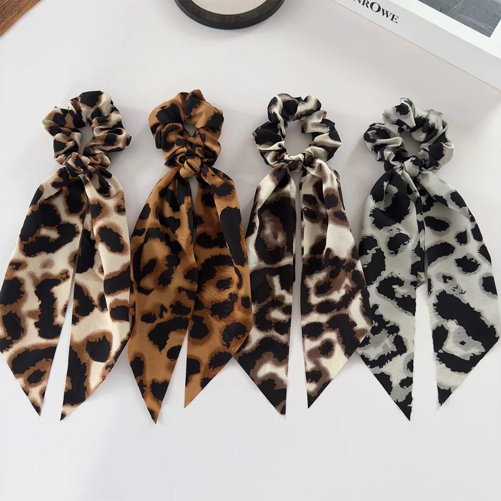 Leopard Print Bow Ribbon Large Scrunchies High Elastic Hair Ties for Women Ponytail Holder Hot Selling Daily