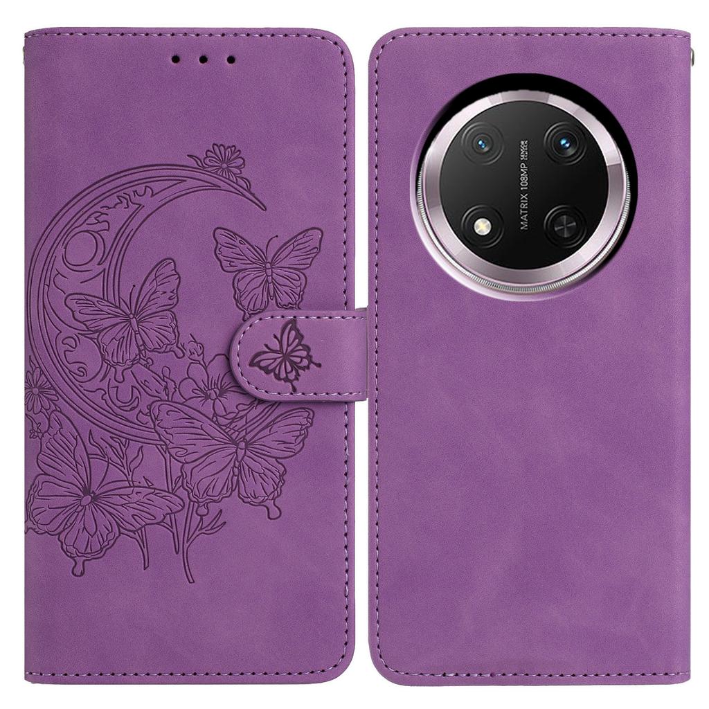 PU Lederhülle für Honor Magic7 Lite 5G/X9c 5G/X60 Pro 5G Schmetterling Blume geprägt Brieftasche Ständer Handyhülle