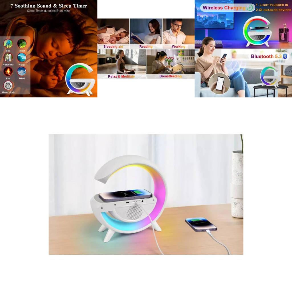 Stylish Bluetooth Speaker With Wireless Charging Versatile Night Light And Alarm Clock For Home Use