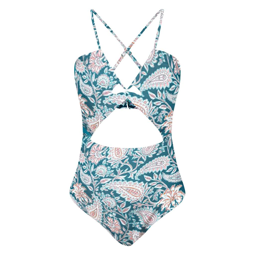 Women's One-Piece Fashion Sexy Print Cross Bikini Beach Swimsuit (With Chest Pad Without Bra)